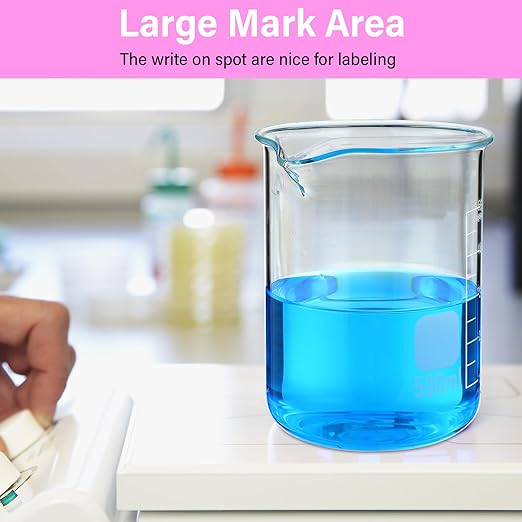 8 Pcs 500 ml Glass Lab Beaker 3.3 Borosilicate Glass Measuring Cup with Spout Low Form Glassware for Laboratories Classrooms or Home Use