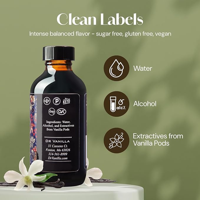 Natural Vanilla Extract For Baking, Sweet Drinks And More, Hand Crafted From Premium Madagascar Bourbon Vanilla Pods, Small Batch, 4 Oz Bottle