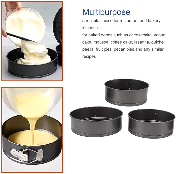 Topyond 3Pcs Cake Pan Set Non Stick Round Springform Baking Tools,Easy Release, Removable Bottom,Stainless Steel Spring Clasp for Cheesecake Pizza Bread(20/22/24)