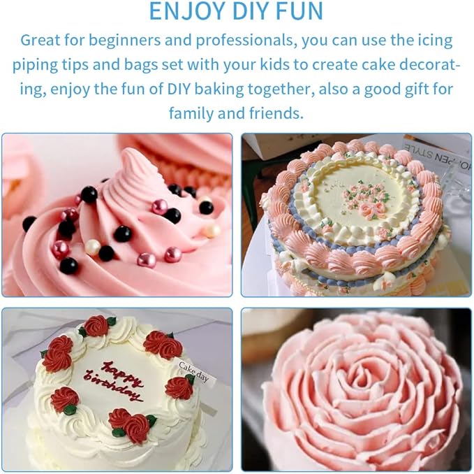 27-Piece Cake Decorating Kit with 24 Stainless Steel Nozzles, Reusable Silicone Bag, Coupler & Tie - Icing Bags and Tips Set for Cupcakes, Cookies & Baking