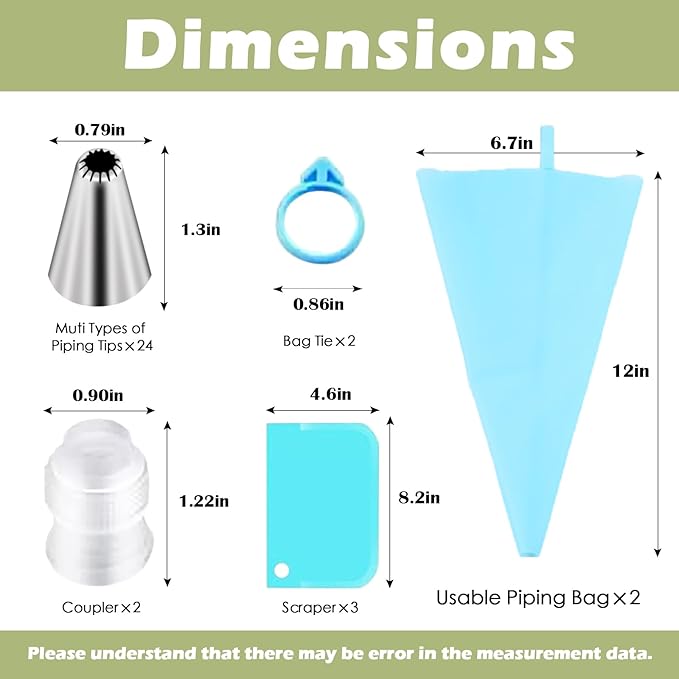 FANTEXY 33 Pieces Piping Bags and Tips Set,Reusable Cake Decorating Supplies with 2 Pastry Bags,24 icing tips,2 Couplers,2 Silicone Rings and 3 Scrapers,Frosting Piping Kit for Cupcake,Cookie