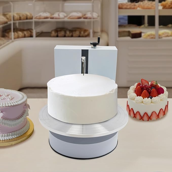 Cake Decorating Machine, 4-16 inch Cake Cream Spreading Coating Smearing Machine Cream Smooth Coating Decoration with Adjustable Spatula Turntable for Cake Shops, Dessert Shops (White)