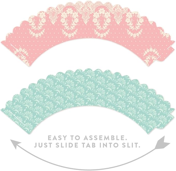 Andaz Press Party Cupcake Wrapper Decorations, Tea Party Pink and Blue Lace, 24-Pack, Theme Colored Bulk Cake Supplies