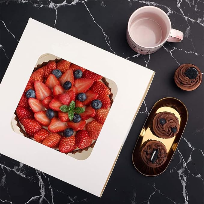 SmilerSmile 8x8x5 Inches Cake Boxes with Window 20pcs White Bakery Boxes Pasteles for Cake,Pastries,Chocolates,Cookies,Pie,Birthday Party,Wedding,Valentine's Day/White