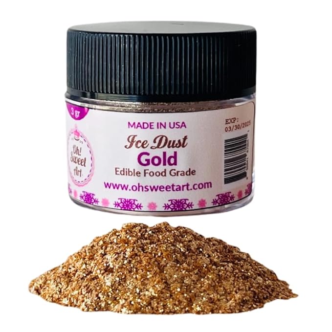 Oh Sweet Art - Ice Dust - Edible Glitter For Decorating Cakes, Cupcakes, Cake Pops, & More - Sprinkle on Sparkle and Luster to Sweets - Kosher, Food-Grade Coloring - Gold - 3 grams