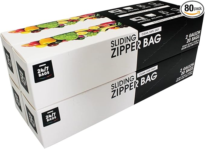 2 Gallon Slider Storage Bags- 80 Count, Featuring Expandable Bottom, Zero BPA, Microwave-Safe(4 boxes of 20)