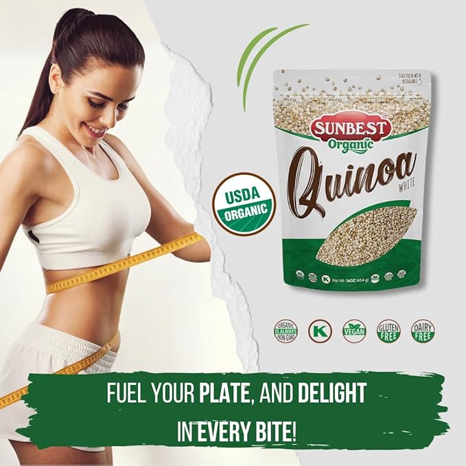 Sunbest Natural Organic White Quinoa, 2-Pack (16 oz each) of Non-GMO, Vegan, Kosher, Gluten-Free – Premium Quality Quinoa Organic Superfood