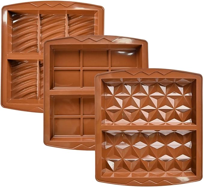 3 PCS Chocolate Bar Mold Silicone Molds,Rectangular Non Stick Chocolate Molds, Food Grade Silicone Deep Mold DIY for Snacks