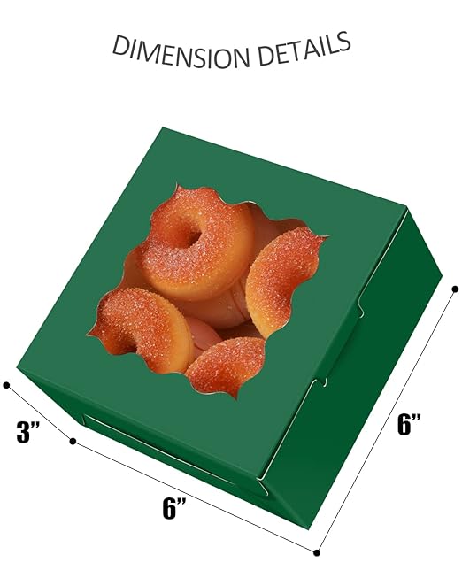 qiqee Deep Green Cookie Boxes with Window 36packs 6x6x3 Deep Green Bakery Box Pastry Box for Wedding Favor Birthday ＆ Party