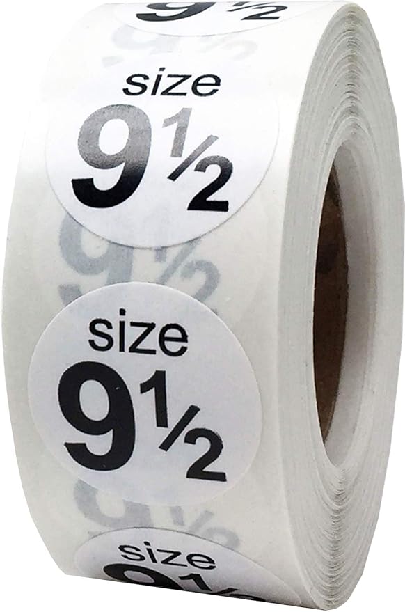Shoe Size 9 1/2 White Stickers - 3/4 Inch Round, 500 Semi-Gloss Adhesive Labels Per Roll for Retail, Footwear Inventory, and Organization - Made in The USA