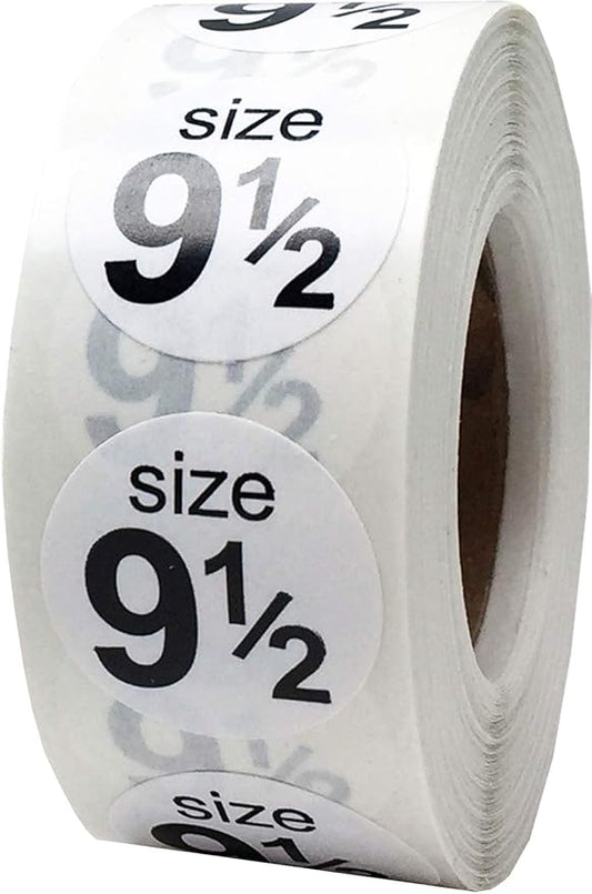 Shoe Size 9 1/2 White Stickers - 3/4 Inch Round, 500 Semi-Gloss Adhesive Labels Per Roll for Retail, Footwear Inventory, and Organization - Made in The USA
