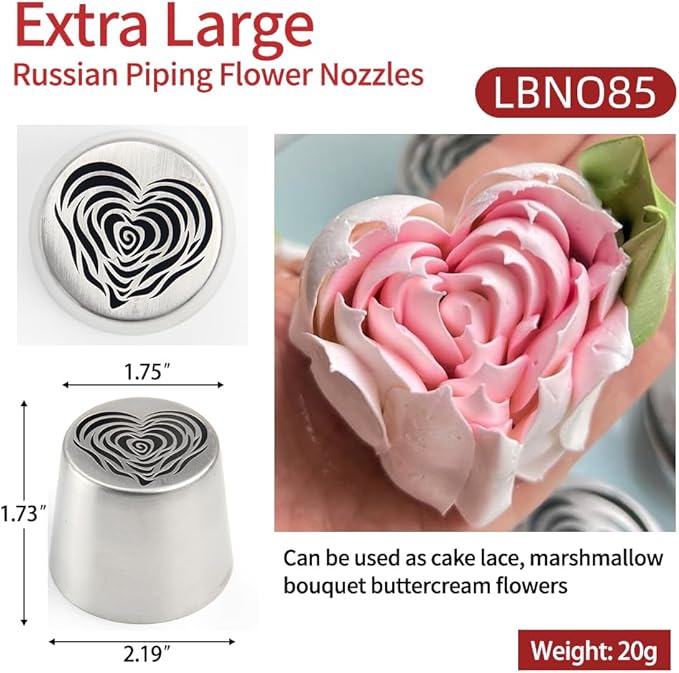 Extra Large Russian Piping Tips for Marshmallows Stainless Steel Flower Frosting Nozzles many styles Cake Decorating Baking tool for Buttercream, Cupcakes Cookies(SL85)