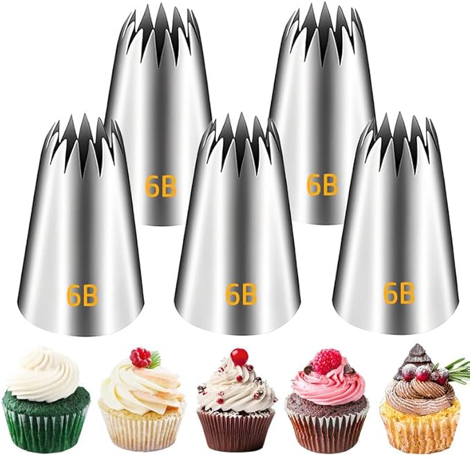 Suuker 6B Piping Tips Set, Stainless Steel Medium Cake Decorating Tips, 5 Pieces Frosting Icing Tips for Cake Decorating, Cupcakes, Cookie