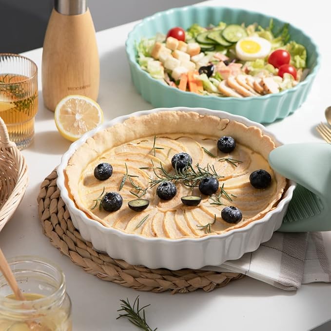 Sweejar Ceramic Pie Pan, 9.5 Inch Round, Wavelet Fringe Pie Dish, Non-Stick Baking Dish for Pumpkin, Apple and More