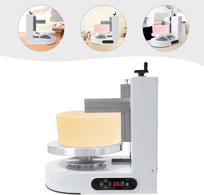 200W Electric Cake Cream Spreading, Cream Coating Spreading Smooth Machine with Surface Scraper Low Noise Cake Decorating Machine 60-320RPM Rotating Speed for 4-12inch Cakes