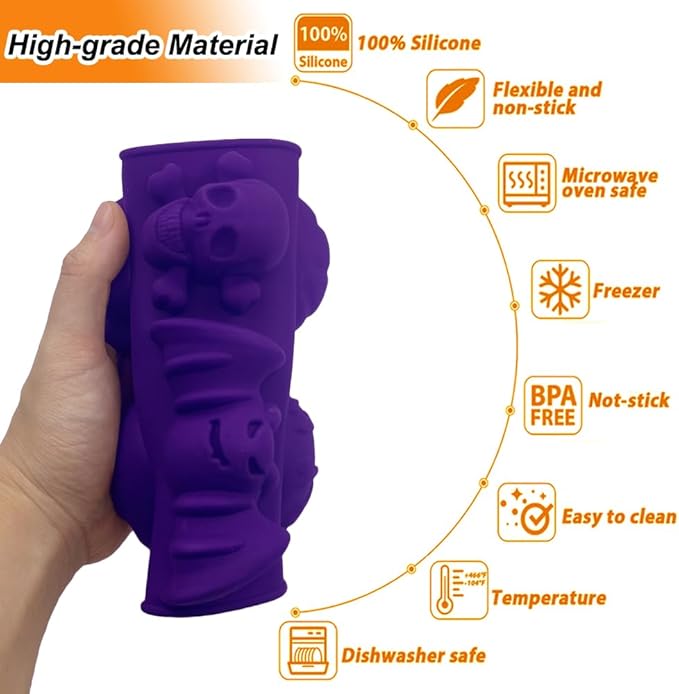 2 Pack Halloween Silicone Molds 6 Cavity Halloween Themed Molds Baking Mould Tray DIY Baking Tool for Aromatherapy Candles Chocolate Pudding Dessert Jelly Soap Cupcake Topper for Halloween Party Treat