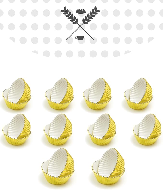 qiqee Mini Gold Foil Cupcake Liners For Baking 300pcs Baking Cups Thick ＆ Sturdy, Oil Resistance, Muffin Liners Paper(Small Size 1.25inch Bottom)
