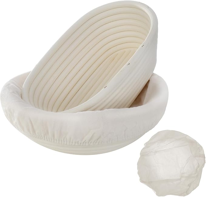 Banneton Basket Set of 2-9 Inch Oval & Round Proofing Baskets with Liners for Sourdough Bread Baking