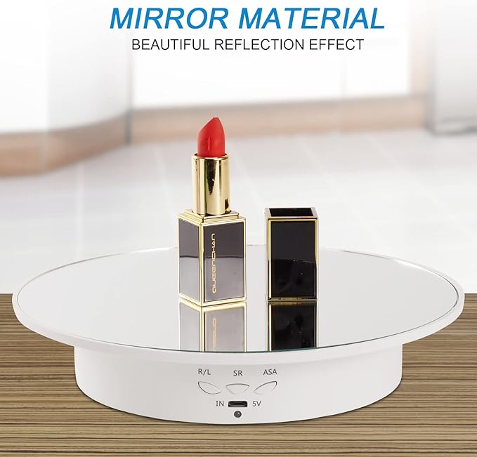 7.87'' Rotating Display Stand Motorized Rotating Display Stand, 22 lbs Load Rotating Platform with Mirror Cover, Rotating Stand with USB Charging Port, for Jewelry Photography Products 3D Model Cake