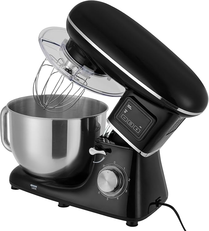 Stand Mixer, 6 +1 Speeds Electric Food Mixer, Portable Kitchen Mixer for Daily Use with Egg Whisk,Dough Hook,Flat Beater Used in Kitchens, Small Restaurants, Bakeries (Black)