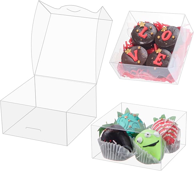 20pcs 4x4x2 Inch Bakery Boxes with Window Cookies Boxes Soap Box Chocolate Truffle boxes Macaron Boxes Gift Treat Boxes for Cake Browine pastries, Dount or gifts goodies Party Favor