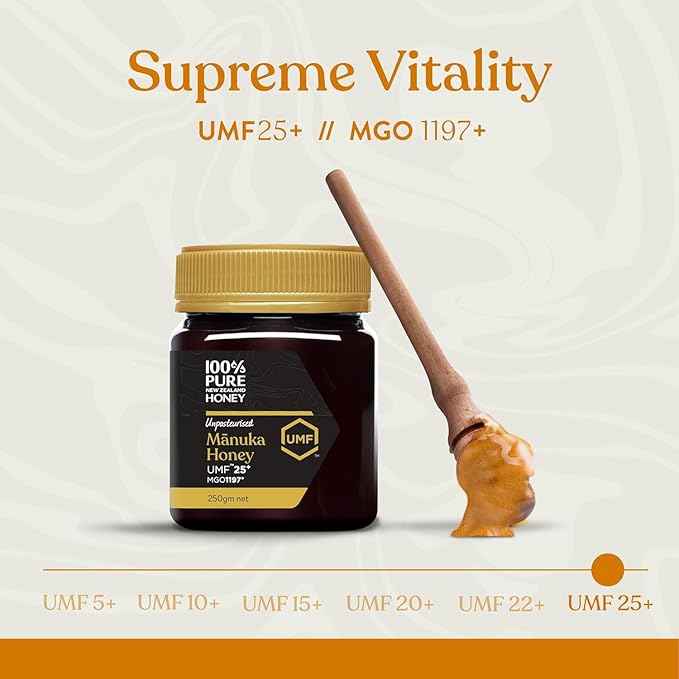 Manuka Honey UMF 25+ (MGO 1197+) 100% Pure New Zealand, Certified Ultra Premium Raw, 8.8 Oz (250g)