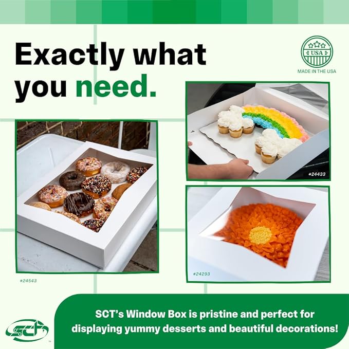 Southern Champion Tray 24323 Paperboard White Window Bakery Box, 18" Length x 4" Width x 3-1/2" Height (Case of 200)