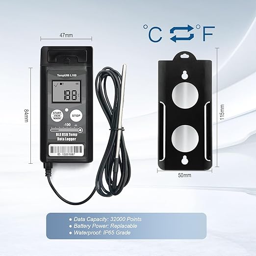 Tzone Bluetooth Temperature Data Logger USB Low Temp Recorder with Probe,Digital Freezer Thermometer Logger with Auto Report,Temperature Sensor for Refrigerator Lab Cold Chain Transportation Monitor