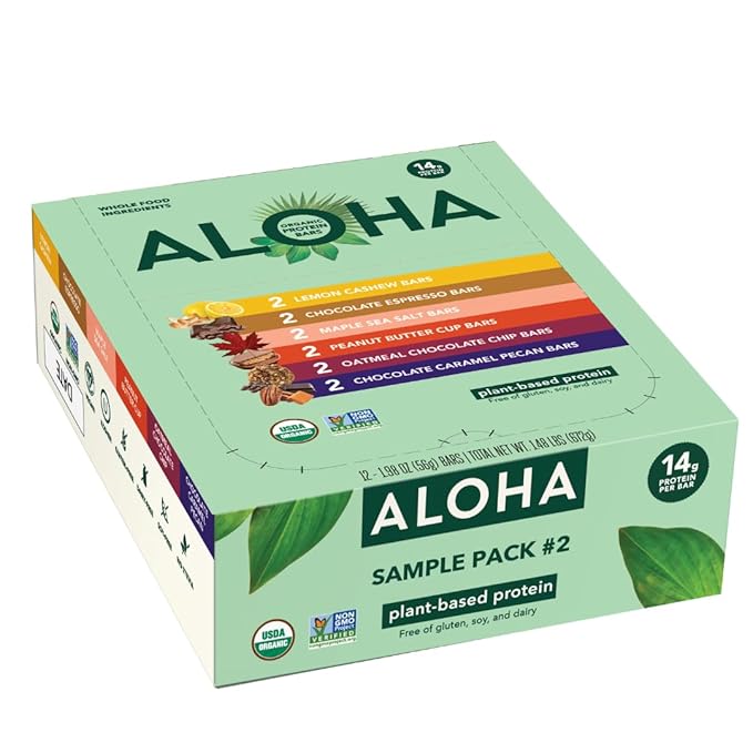 ALOHA Organic Plant Based Protein Bars - Sampler Pack #2-12 Bars, Vegan, Low Sugar, Gluten-Free, Paleo, Low Carb, Non-GMO, No Stevia, No Erythritol