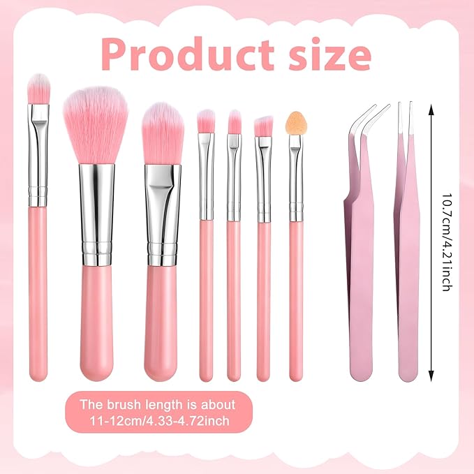 9 Pieces Candy Cookie Decoration Brush, Cake Decorating Tool Set Pastry Brush and Cake Decorating Brushes Stainless Steel Elbow and Straight Tweezers for Baking Fondant DIY Cakes Sugar(Pink Color)