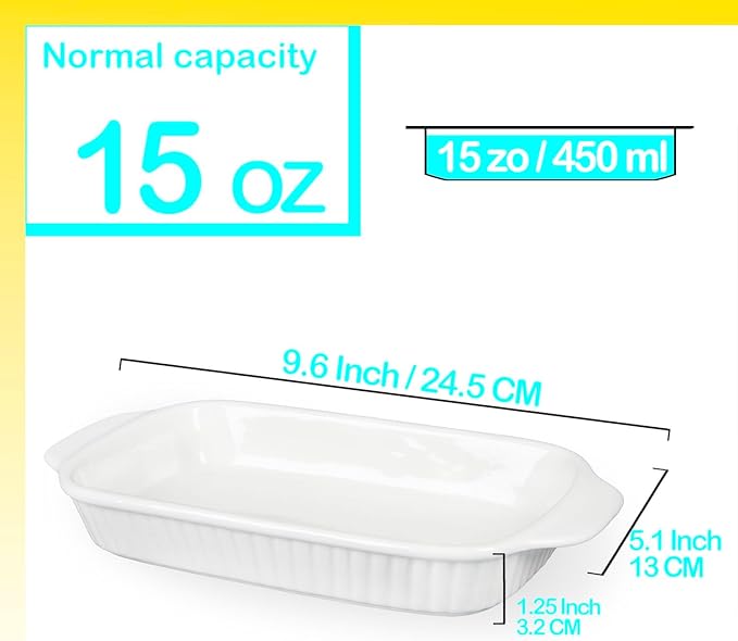 Ceramic Small baking dish 8 x 5 Small Au Gratin Baking Dish with Handles, Set of 4, 15 Oz Casserole Dishes, for Oven Roasting, for Individual portion, Lasagna, Pie, Gratin, Kitchen Home