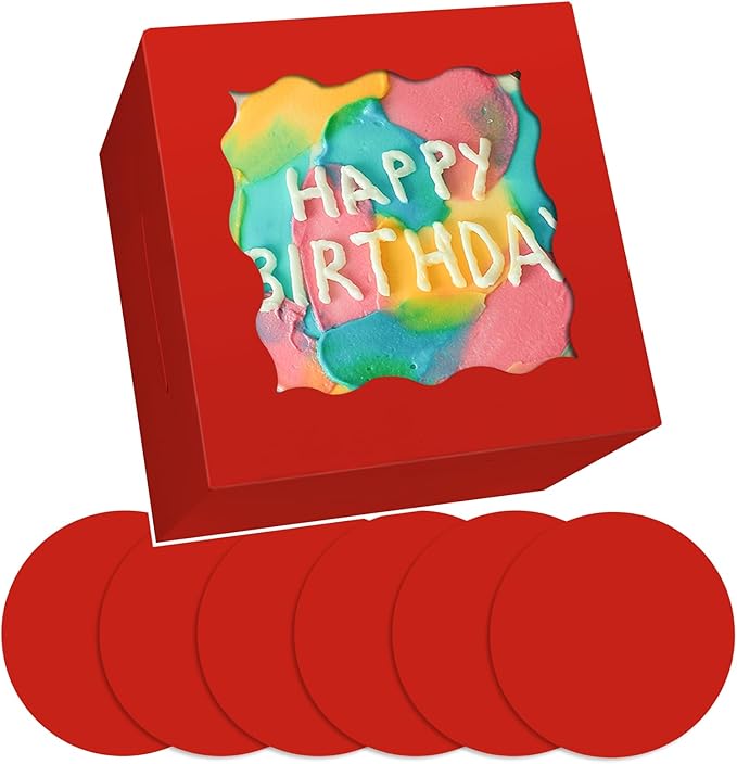Bakepacker 36pcs 6x6x5 Inches Cake Boxes with Window 18-Packs Red Cake Boxes 6 Inch Bakery Boxes (18 Cake Boxes +18 Cake Boards Included)