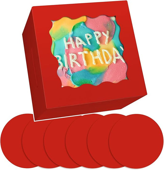 Bakepacker 36pcs 6x6x5 Inches Cake Boxes with Window 18-Packs Red Cake Boxes 6 Inch Bakery Boxes (18 Cake Boxes +18 Cake Boards Included)