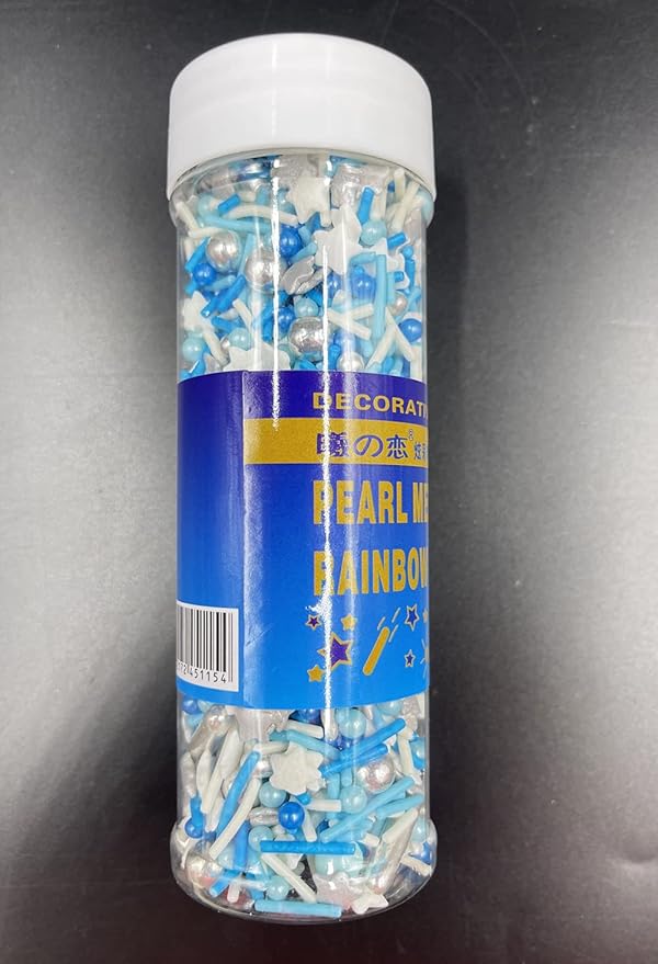 Blue Silver Sprinkles 120g/ 4.2oz- Christmas Edible for Cake and Cupcake Sprinkles with Assorted Shapes and Sizes for Parties, Metallic Sprinkle Mix for Cookies, Ice Cream, Cake and Cupcake Decorating