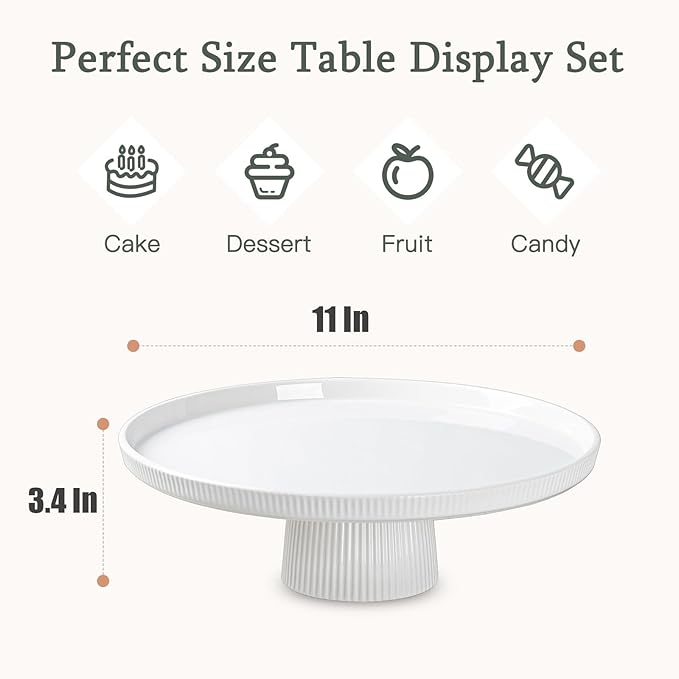10 Inch Ceramic Cake Stand for Weddings & Birthdays, Elegant Dessert Display Stand with Non-Slip Base, White Party Cake Plate for Baby Shower, Cupcakes, and Dessert Table Décor