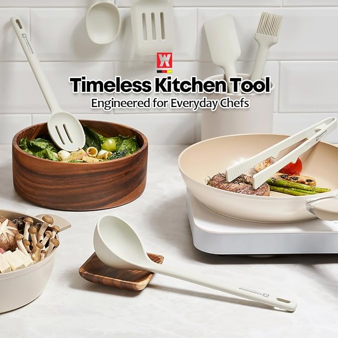 Light Gray Silicone Cooking & Serving Spoon: Cooking Utensil with Heat Resistant, Non-stick Cookware Safe, Gentle Head Design, BPA Free (12.60inch x 3.15inch)