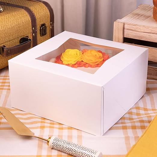 Southern Champion Tray 24453 White Window Bakery Box, Cake Carrier, Treat Box, Dessert Box, Wedding Cake Box, 10" x 10" x 5", Case of 100