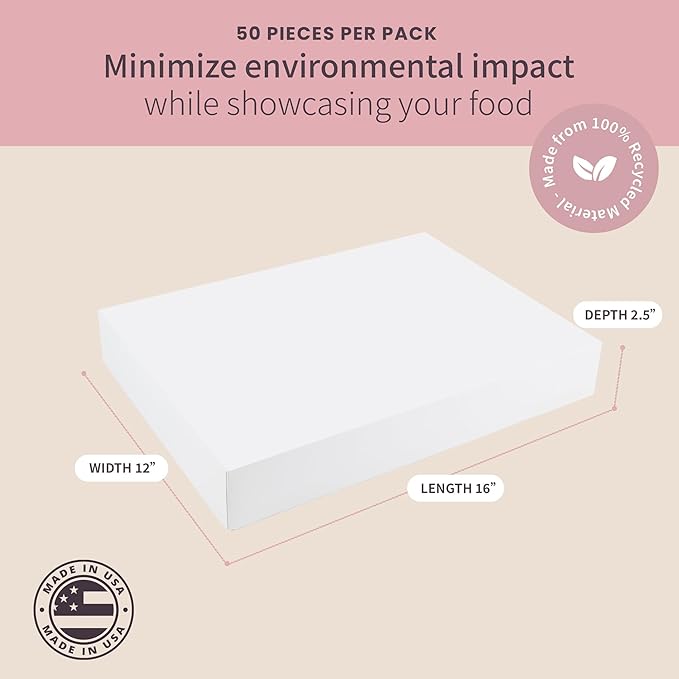 FC Meyer Bakery Boxes - Dozen Donut Box, Easy Pop-Up Design, Hold One Dozen Decorated Donuts, Muffins Or Pastries, Ideal for Sandwich Catering, Made In USA, Size 16 x 12 x 2.5 (Pack of 50)