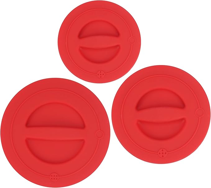 Silicone Lids Fits 1 Cup & 2 Cup & 4 Cup Pyrex Tempered Glass Liquid Measuring Cups, Food-Grade Silicone Replacement Lid, Red, Microwave & Dishwasher Safe - 3 Pack, Lid Only