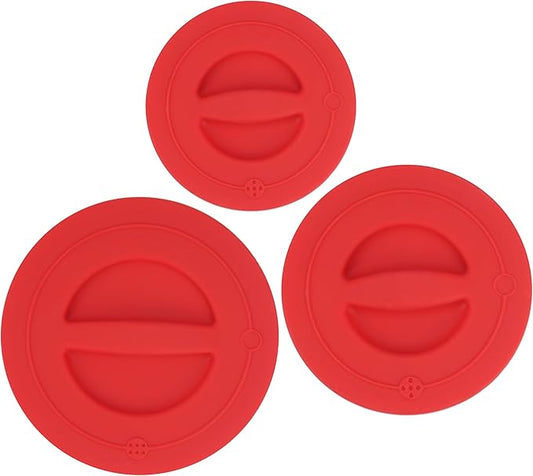 Silicone Lids Fits 1 Cup & 2 Cup & 4 Cup Pyrex Tempered Glass Liquid Measuring Cups, Food-Grade Silicone Replacement Lid, Red, Microwave & Dishwasher Safe - 3 Pack, Lid Only