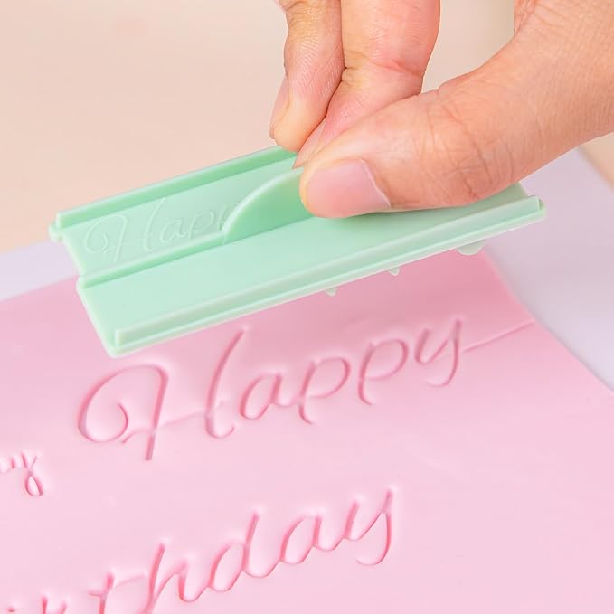 KALAIEN 8Pcs Happy Birthday Fondant Stamp,Custom Cookie Stamp, Happy Birthday Letters Embosser for Cake,DIY Cake Decorating Printing
