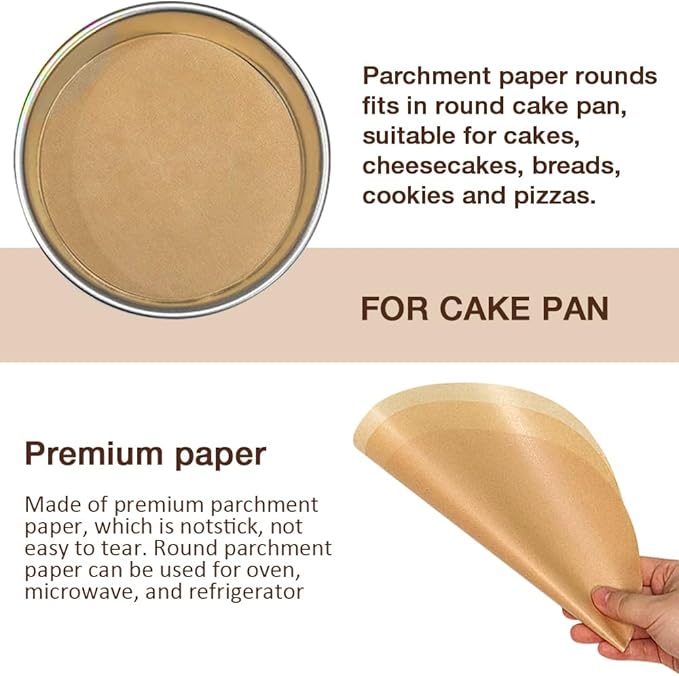 300 Pcs 8, 9, 10 Inch Round Parchment Paper, Round Parchment Paper for Baking, Parchment Liners for Tortillas, Cake Pan