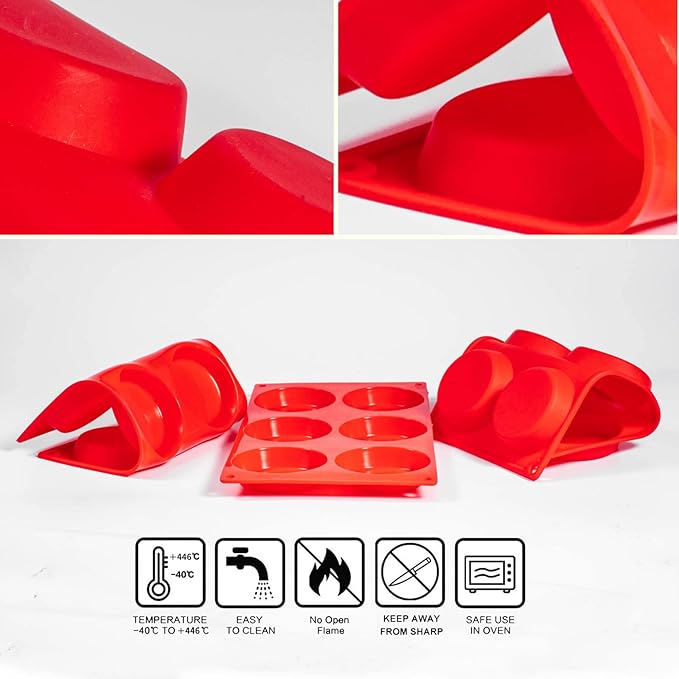 Silicone Muffin Top Pans, 2 Pack Non-stick 3" Whoopie Pie Baking Pan 3 Inch Round Tray Silicone Egg Sandwich Molds for Mini Cakes Biscuits Egg Cloud Bread Buns English Muffins Breakfast Sandwiches