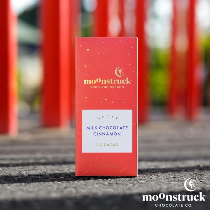 Moonstruck Chocolate Milk Chocolate Bar with Cinnamon Vanilla and Almond, 31% Cacao, 3.0oz (Pack of 4)