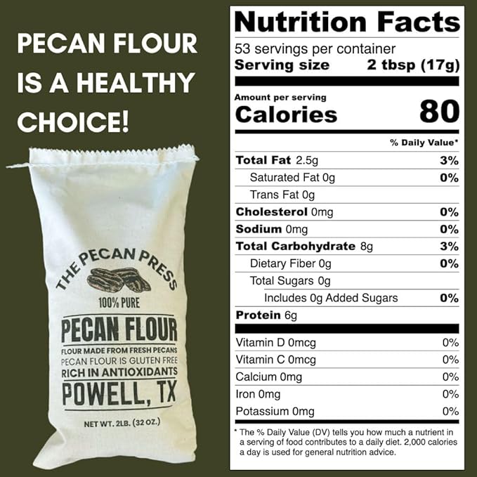 The Pecan Press 100% Pure Pecan Flour – 2LB Bag, Gluten-Free, All-Natural, Finely Ground for Baking & Cooking – Made in Texas