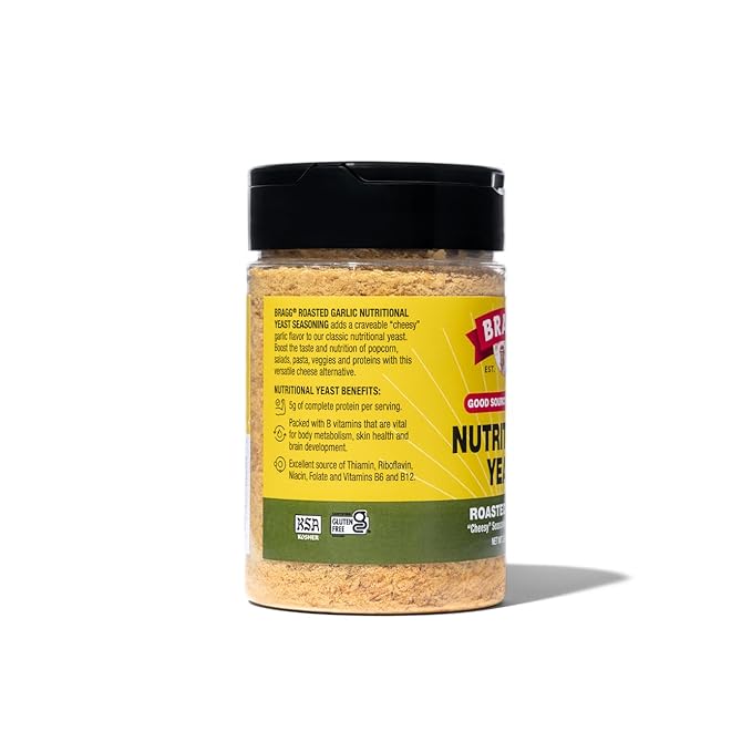 Bragg Nutritional Yeast Roasted Garlic Seasoning - 3 oz - Dairy-Free Parmesan Cheese Substitute - Perfect for Salads, Pastas, Popcorn, and More