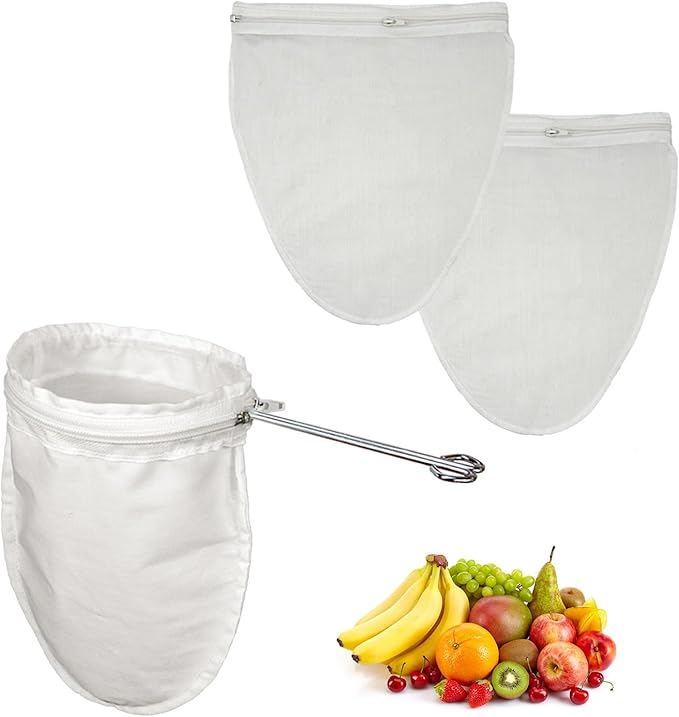 Ultra Fine Mesh Strainer with Stainless Steel Handle, Reusable Food Grade Juice Strainer, Cheesecloth Strainer with Zipper for Nut Milk, Coffee, Butter, Juices and Cheese (Medium)