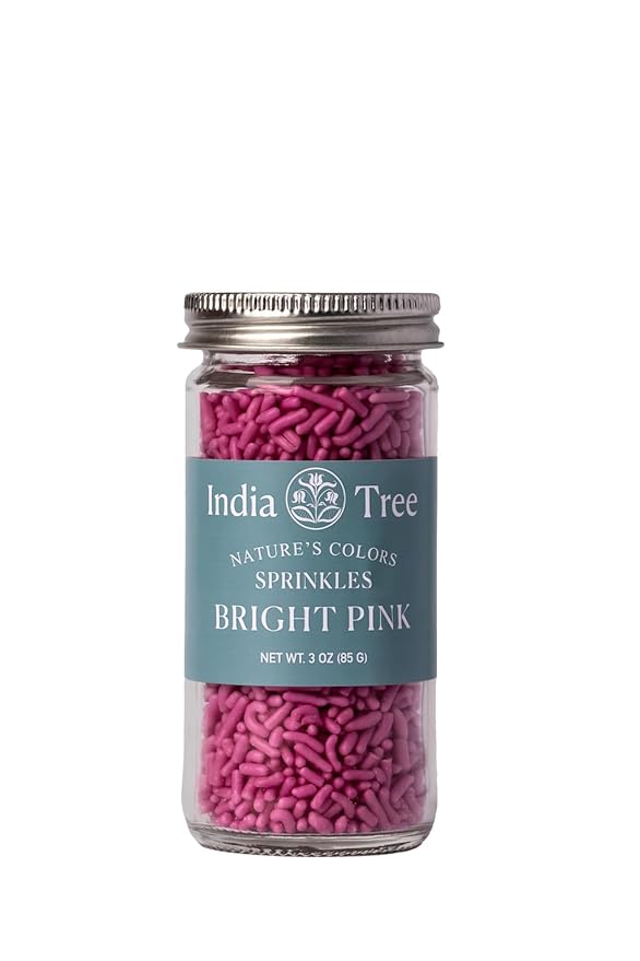 Bright Pink Sprinkles – Vegan, Non-GMO, Dye-Free, Allergen-Free, 3 oz Jar – India Tree Nature’s Colors