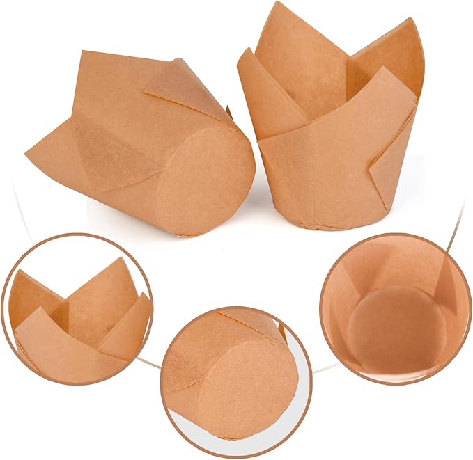 200Pcs Tulip Cupcake Liners Muffin Baking Liners Holders Premium Baking Cups Cupcake Wrappers Christmas Cupcake Lliners for Weddings, Birthdays, Anniversaries, and Special Occasions（Natural）