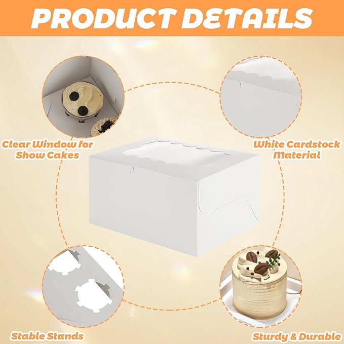 QTLCOHD 10 Packs 2+1 Cupcake Box with Window, 1 Small Cake and 2 Cupcakes Bento Cake Box with Insert and Stickers for Family Birthday Party Mother's day